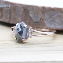 Hexagon Diamond Salt And Pepper Diamond Natural Diamond Ring Gold Ring Engagement Ring