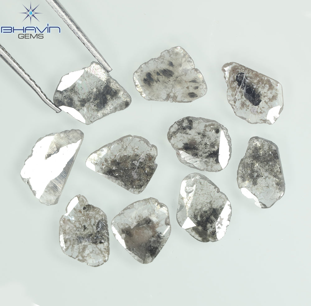 3.64 CT/10 Pcs Slice Shape Natural Diamond Salt And Pepper Color I3 Clarity (9.10 MM)