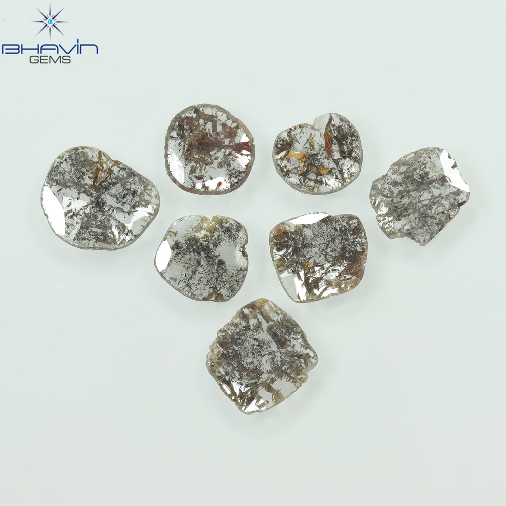 3.09 CT/7 PCS Slice Shape Natural Diamond Salt And Pepper Color I3 Clarity (8.88 MM)