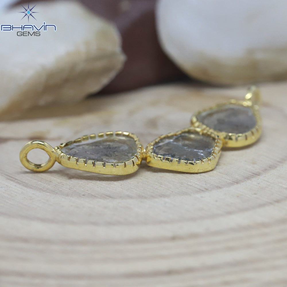 Diamond Pendant, Slice Diamond, Salt And Pepper Diamond, Yellow Gold Pendant, Bridal Necklace, Pendant
