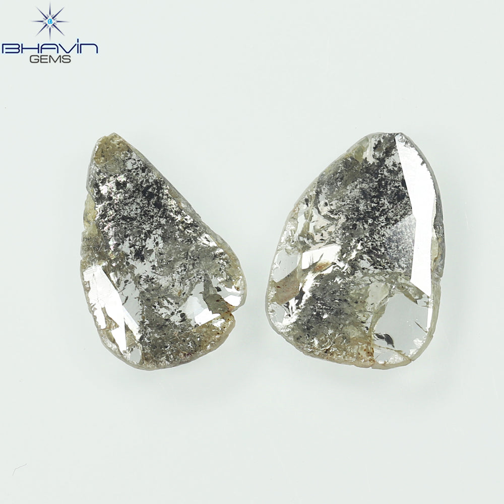 1.35 CT/2 Pcs Slice Shape Natural Diamond Salt And Pepper Color I3 Clarity (9.55 MM)