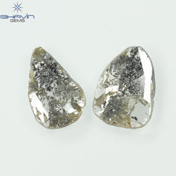 1.35 CT/2 Pcs Slice Shape Natural Diamond Salt And Pepper Color I3 Clarity (9.55 MM)