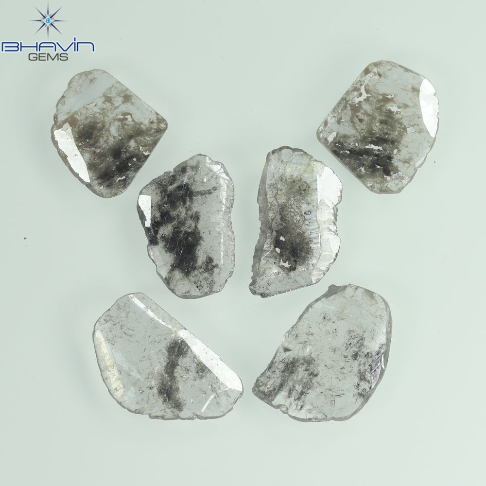 2.48 CT/6 Pcs Slice Shape Natural Diamond Salt And Pepper Color I3 Clarity (9.15 MM)