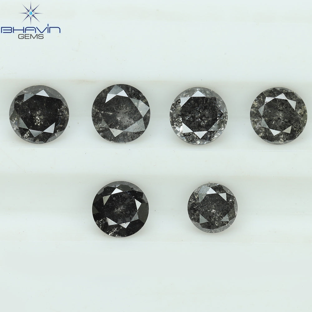 1.00 CT/6 Pcs Round Shape Natural Loose Diamond Salt And pepper Color I3 Clarity (3.52 MM)