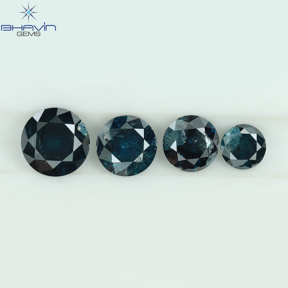 0.85 CT/4 Pcs CT, Round Diamond, Green Color, I3 Clarity