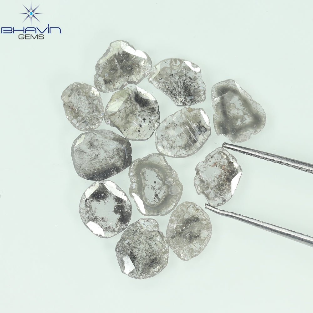 4.32 CT/12 Pcs Slice Shape Natural Diamond Salt And Pepper Color I3 Clarity (7.74 MM)