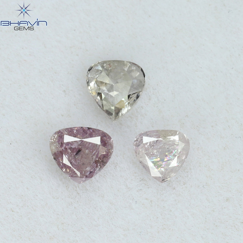 0.50 CT/3 PCS Heart Shape Natural Diamond Pink Color I2 Clarity (3.95 MM)