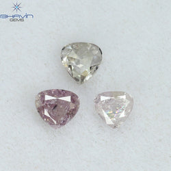 0.50 CT/3 PCS Heart Shape Natural Diamond Pink Color I2 Clarity (3.95 MM)