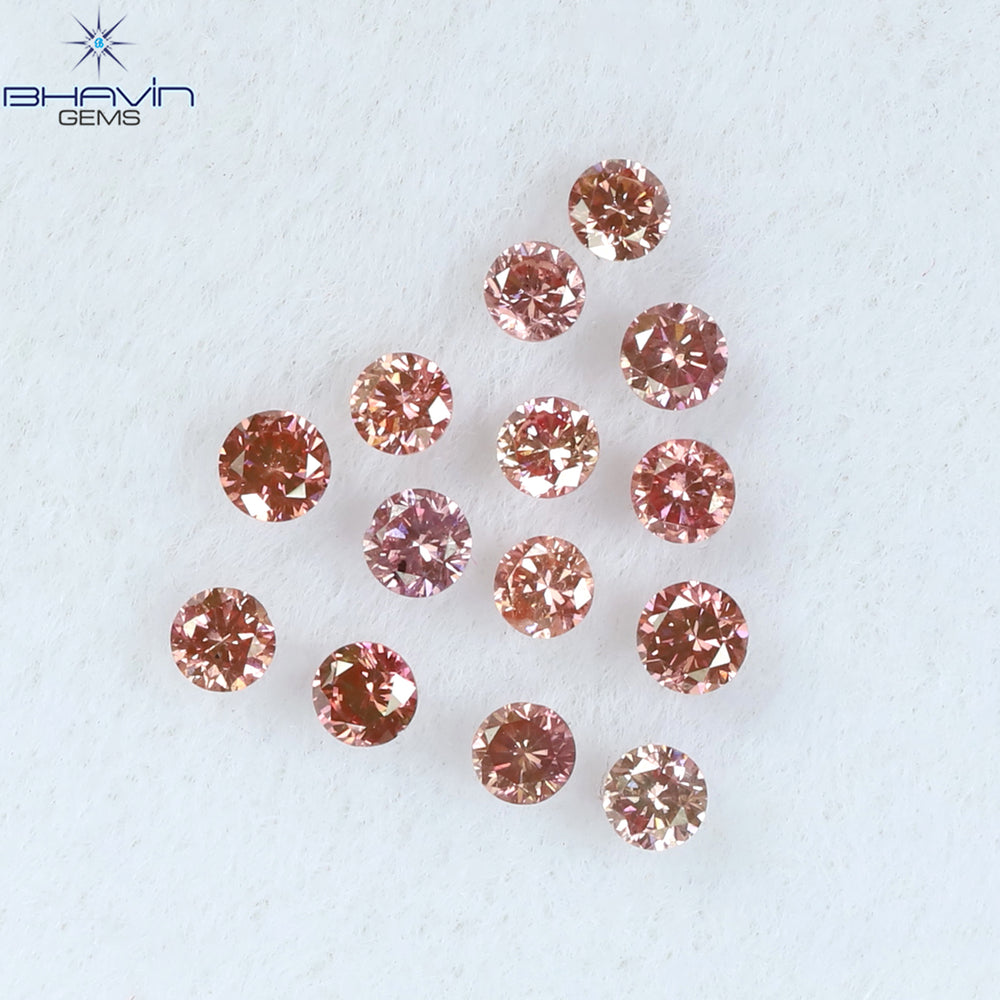 0.26 CT/14 ピース ラウンド シェイプ ナチュラル ルース ダイヤモンド ピンク カラー SI クラリティ (1.75 MM)