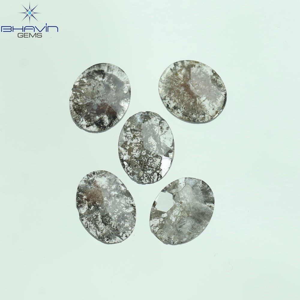 1.17 CT/5 Pcs Oval Slice Shape Natural Diamond Salt And Pepper Color I3 Clarity (5.80 MM)