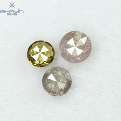0.43 CT/3 Pcs Round Rose Cut Shape Natural Diamond Pink Color I3 Clarity (3.65 MM)