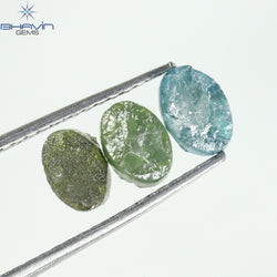 1.40 CT/3 Pcs Oval Rough Shape Blue Green Color Natural Loose Diamond I3 Clarity (6.15 MM)