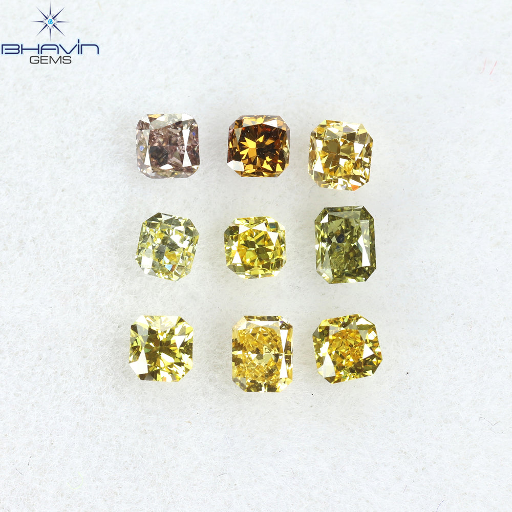 0.81 CT/9 Pcs Radiant Shape Natural Diamond Mix Color VS2 Clarity (2.93 MM)