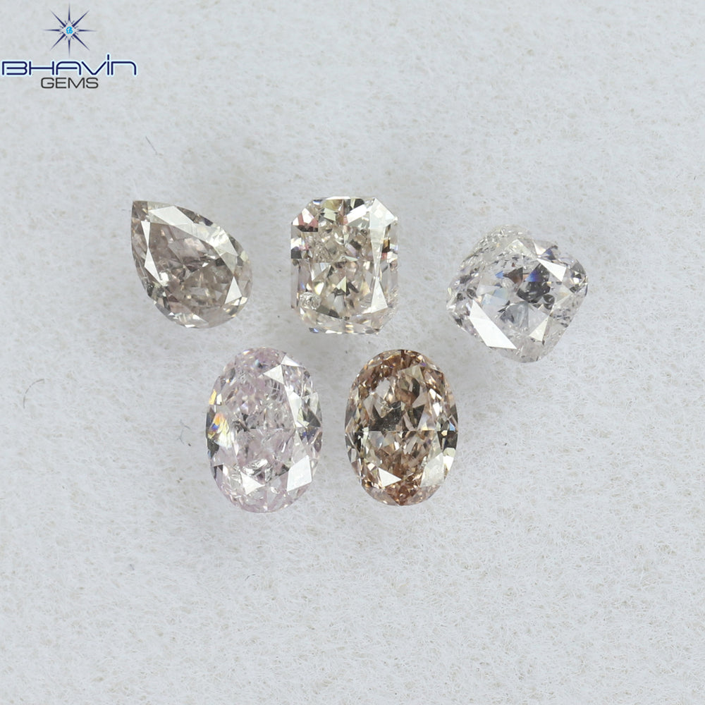 0.58 CT/5 Pcs Mix Shape Natural Diamond Pink Color SI2 Clarity (3.40 MM)