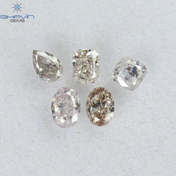 0.58 CT/5 Pcs Mix Shape Natural Diamond Pink Color SI2 Clarity (3.40 MM)