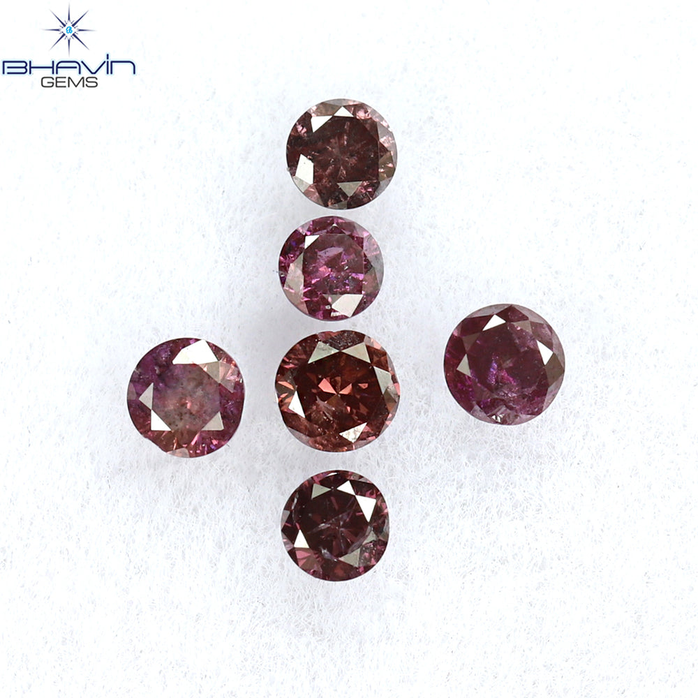 0.26 CT/6 Pcs Round Shape Natural Loose Diamond Pink Color I1 Clarity (2.25 MM)