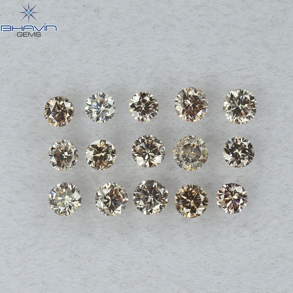 0.38 CT/15 Pcs Round Shape Natural Loose Diamond Brown Pink ((Argyle) Color VS2 Clarity (2.00 MM)