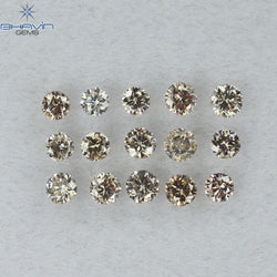 0.38 CT/15 Pcs Round Shape Natural Loose Diamond Brown Pink ((Argyle) Color VS2 Clarity (2.00 MM)