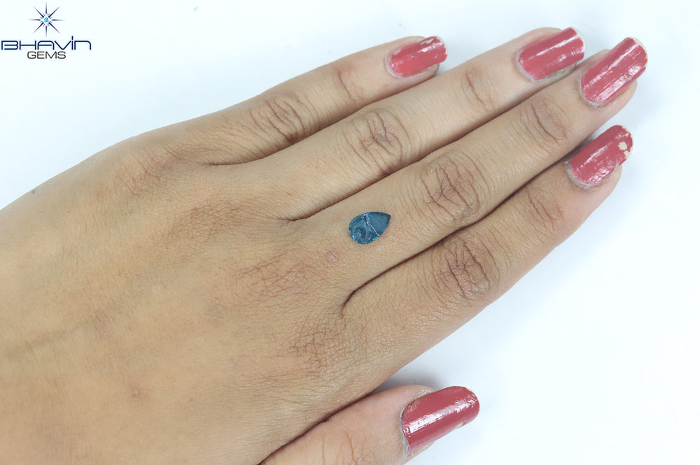 0.61 CT Pear Shape Natural Diamond Blue Color I3 Clarity (9.50 MM)