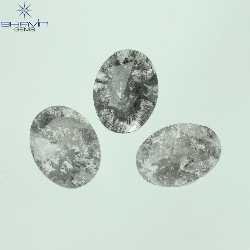 0.61 CT/3 Pcs Oval Slice Shape Natural Diamond Salt And Pepper Color I3 Clarity (5.85 MM)