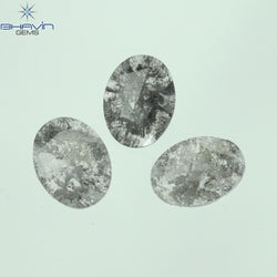 0.61 CT/3 Pcs Oval Slice Shape Natural Diamond Salt And Pepper Color I3 Clarity (5.85 MM)