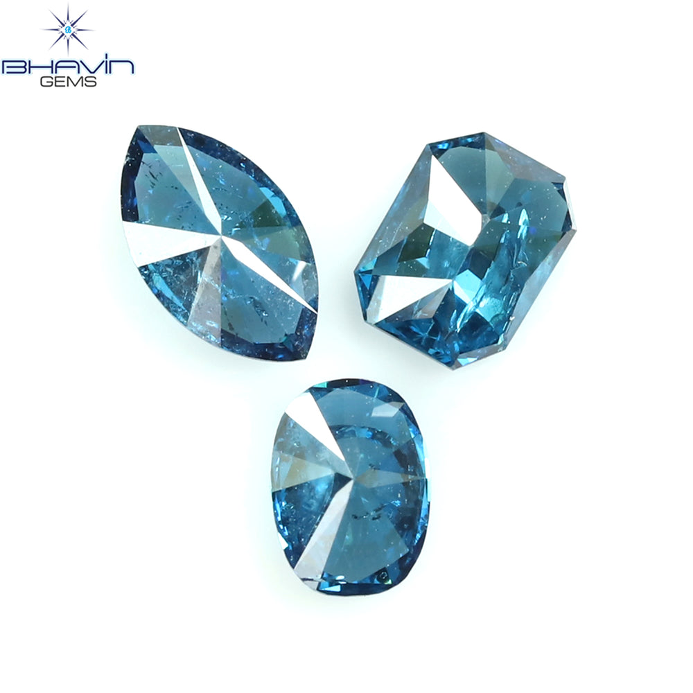 0.67 CT/3 ピース ミックス シェイプ ナチュラル ダイヤモンド ブルー カラー I2 クラリティ (5.77 MM)