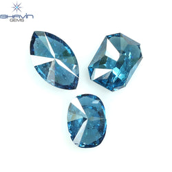 0.67 CT/3 ピース ミックス シェイプ ナチュラル ダイヤモンド ブルー カラー I2 クラリティ (5.77 MM)