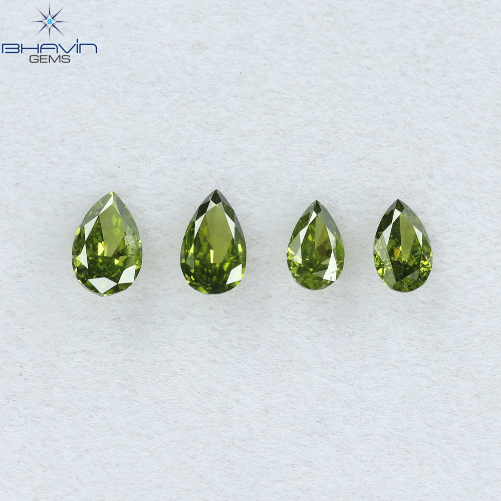 0.35 CT/4 Pcs Pear Shape Natural Diamond Green Color SI Clarity (3.91 MM)