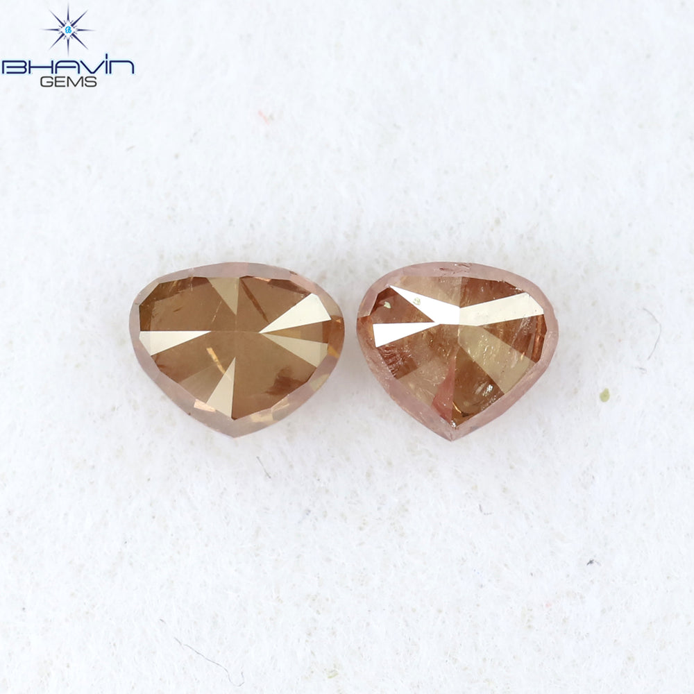 0.51 CT/2 Pcs Heart Shape Natural Loose Diamond Pink Color I2 Clarity (4.22 MM)