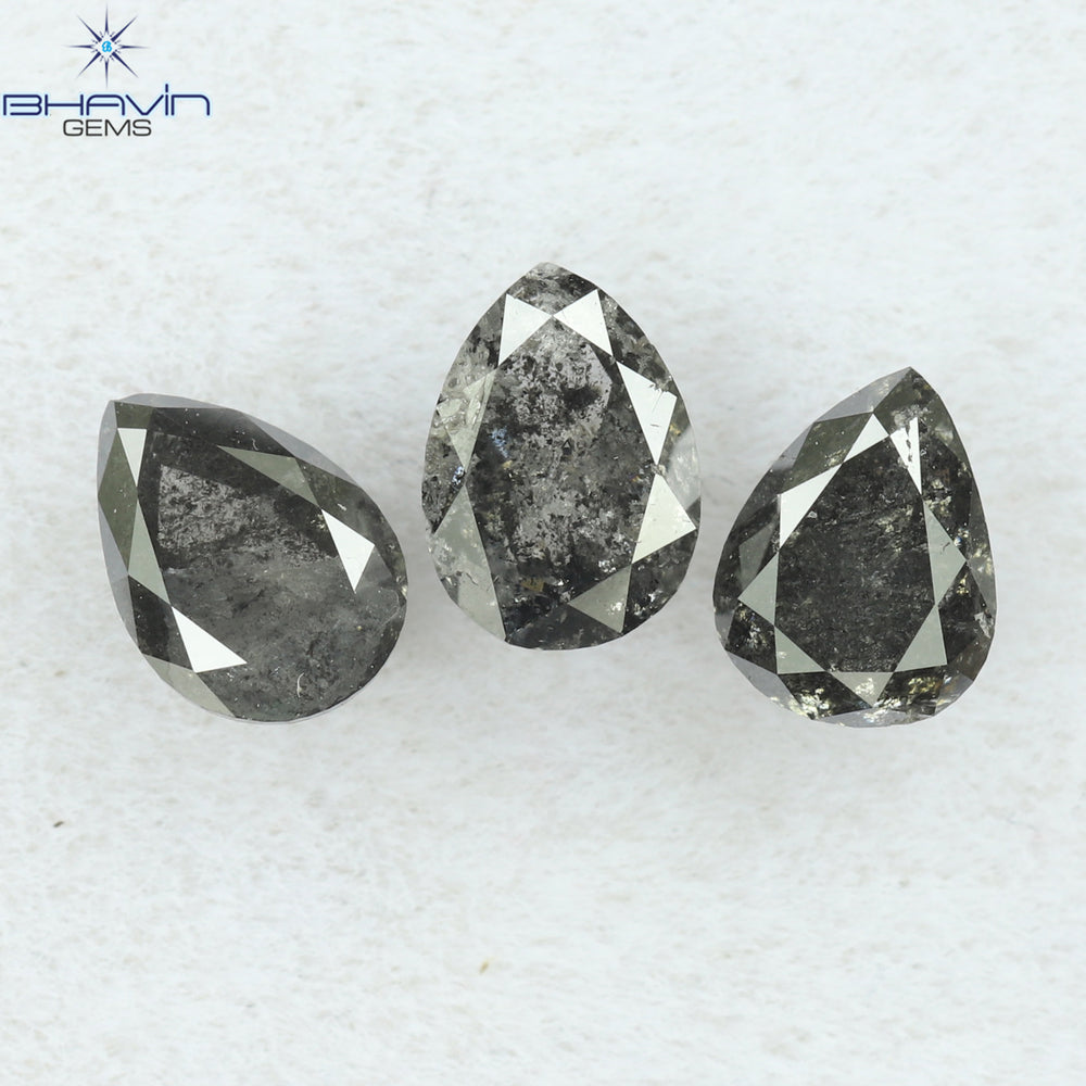0.95 CT/3 PCS Pear Shape Natural Diamond Salt And pepper Color I3 Clarity (5.02 MM)