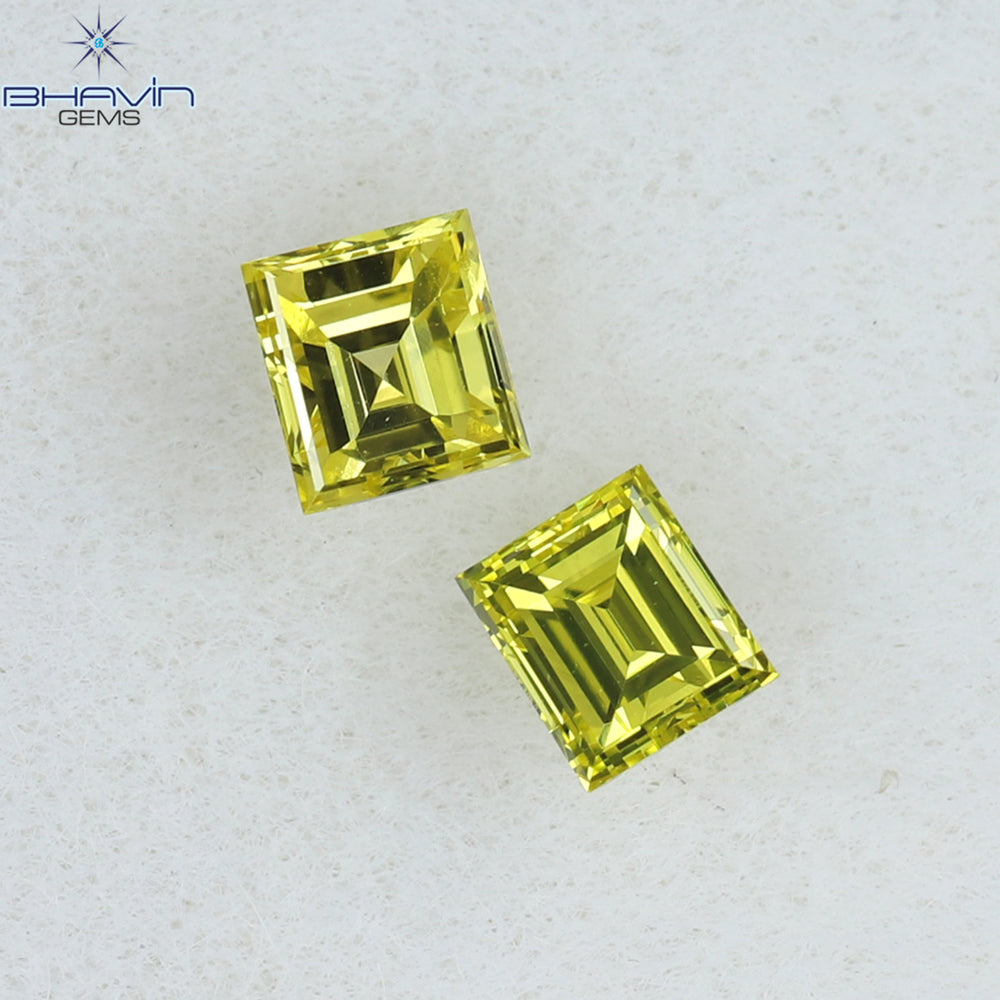 0.21 CT/2 Pcs Square Cut Natural Diamond Enhanced Yellow Color VS1 Clarity (2.62 MM)