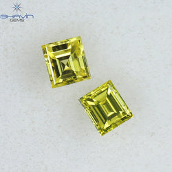0.21 CT/2 Pcs Square Cut Natural Diamond Enhanced Yellow Color VS1 Clarity (2.62 MM)