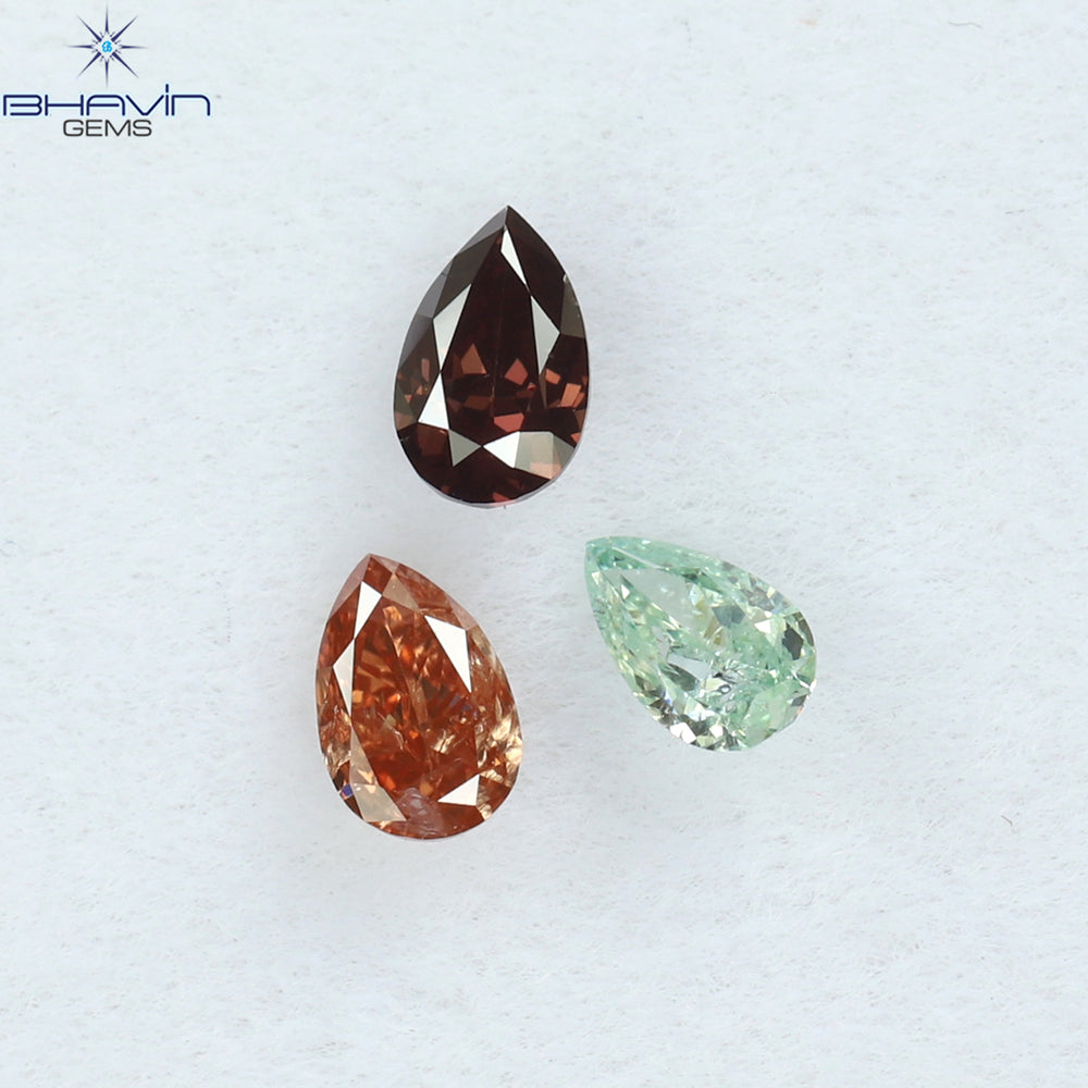 0.31 CT/3 ピース ペアシェイプ ナチュラル ダイヤモンド ピンク カラー SI クラリティ (3.84 MM)