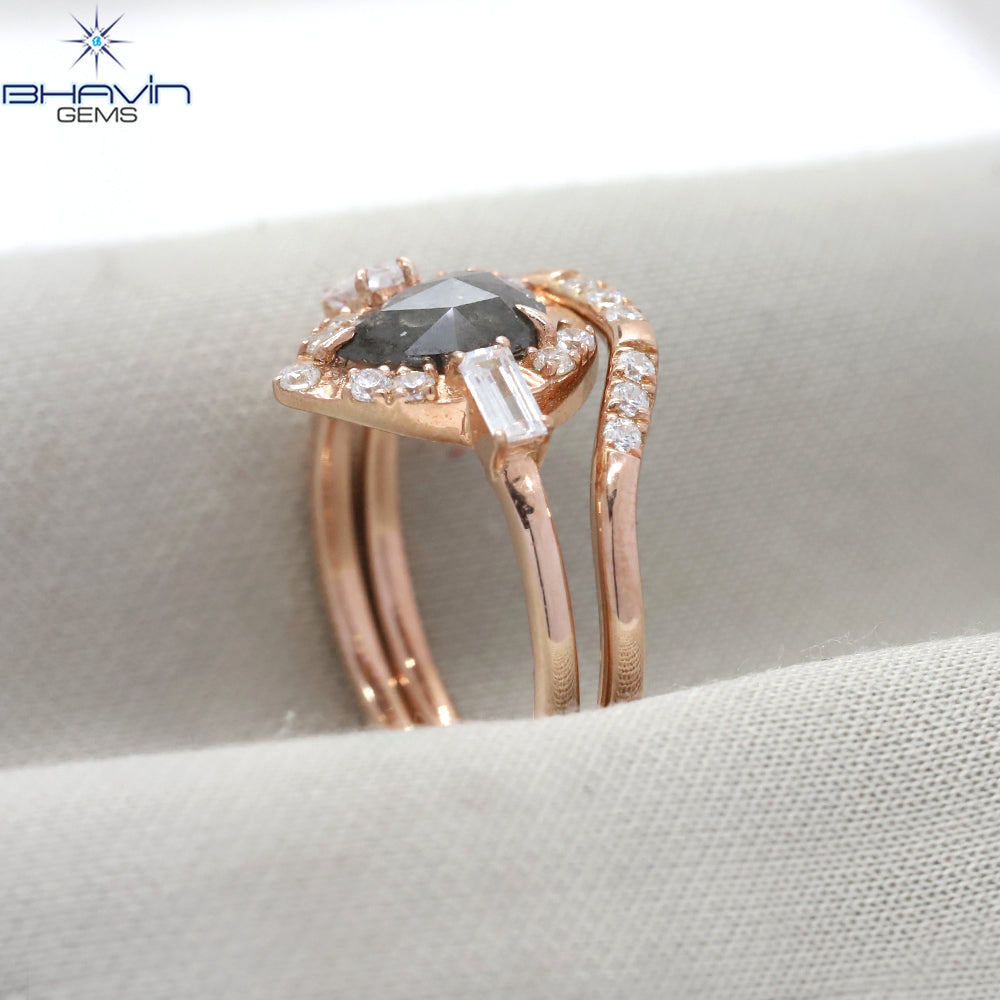 Pear Diamond Natural Diamond Ring Salt And Pepper Color Gold Ring Engagement Ring