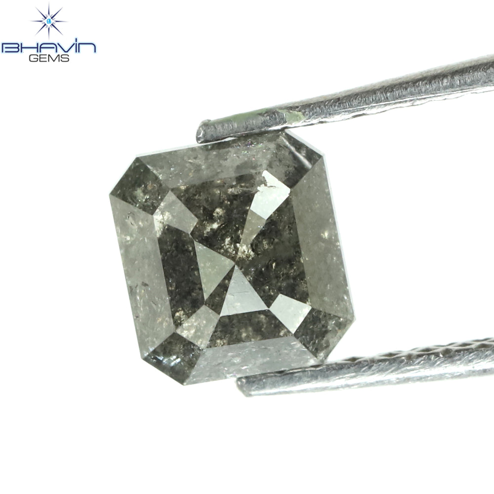 1.00 CT アッシャー シェイプ ナチュラル ダイヤモンド ソルト アンド ペッパー カラー I3 クラリティ (5.72 MM)