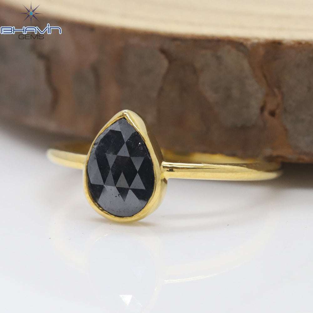 Pear Diamond, Natural Diamond Ring, Salt And Papper Diamond, Gold Ring, Engagement, Wedding Ring, Diamond Ring