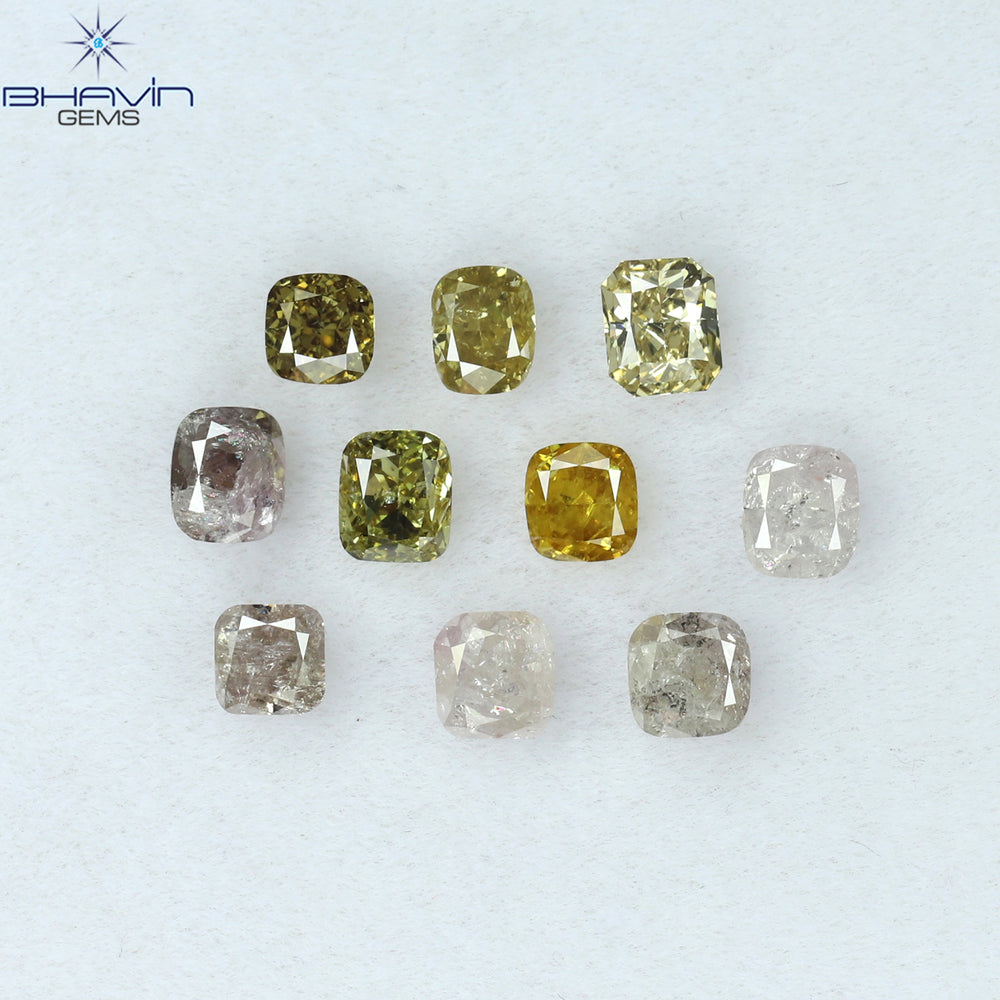 1.97 CT/10 Pcs Cushion Shape Natural Diamond Mix Color I1 Clarity (3.65 MM)