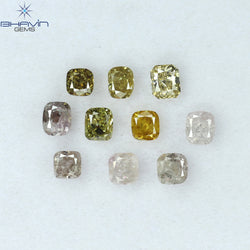 1.97 CT/10 Pcs Cushion Shape Natural Diamond Mix Color I1 Clarity (3.65 MM)