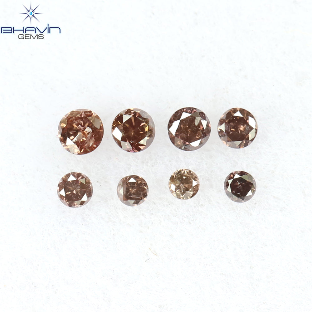0.11 CT/8 Pcs Round Shape Natural Loose Diamond Brown Pink Color I1 Clarity (1.70 MM)