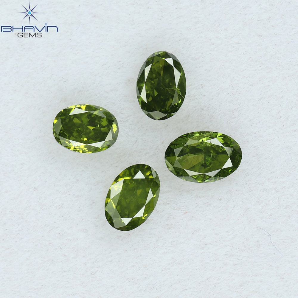 0.59 CT/4 Pcs Oval Shape Natural Diamond Green Color SI Clarity (4.22 MM)