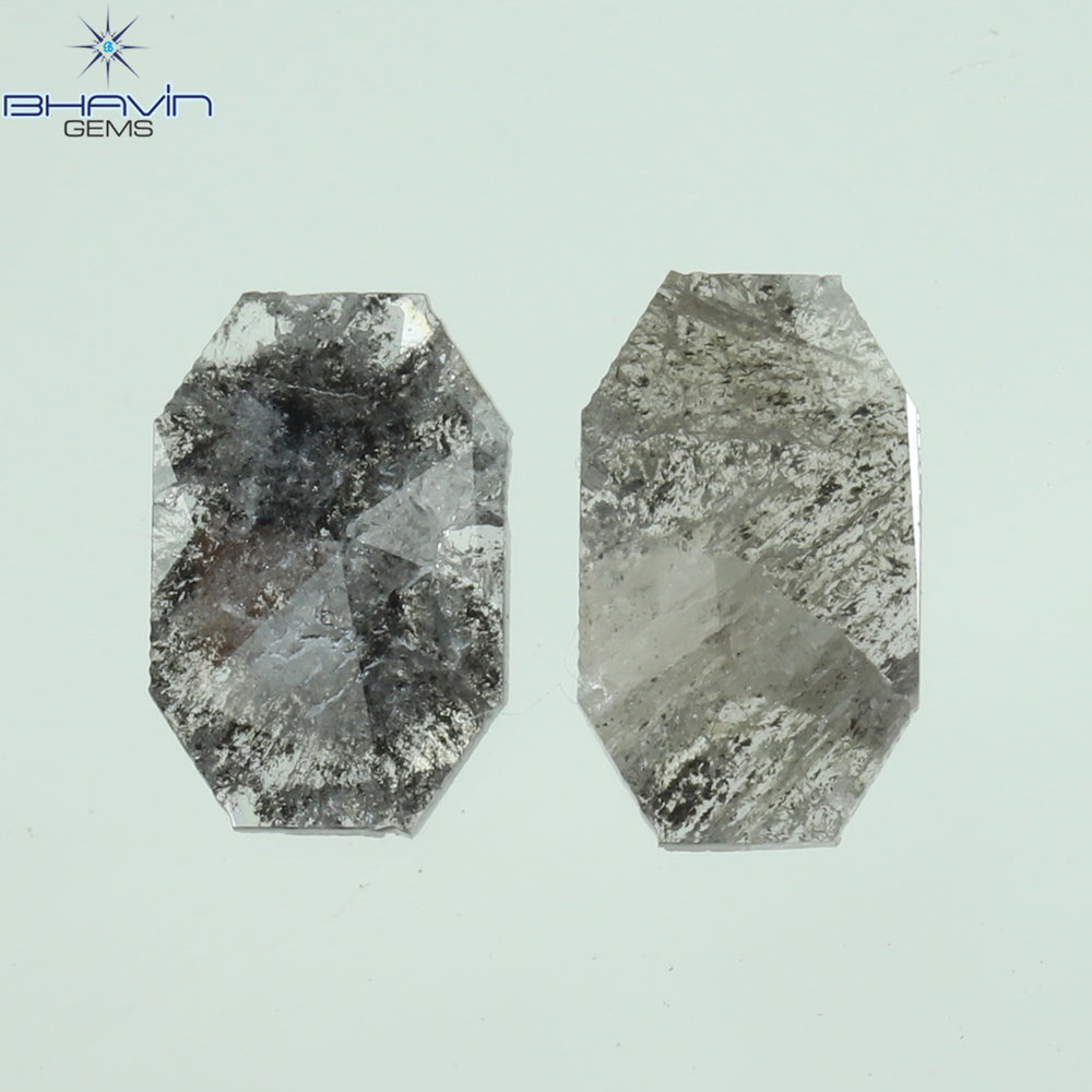 0.42 CT/2 Pcs Emerald Slice Shape Natural Diamond  Salt And Pepper Color I3 Clarity (6.48 MM)