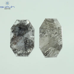 0.42 CT/2 Pcs Emerald Slice Shape Natural Diamond  Salt And Pepper Color I3 Clarity (6.48 MM)