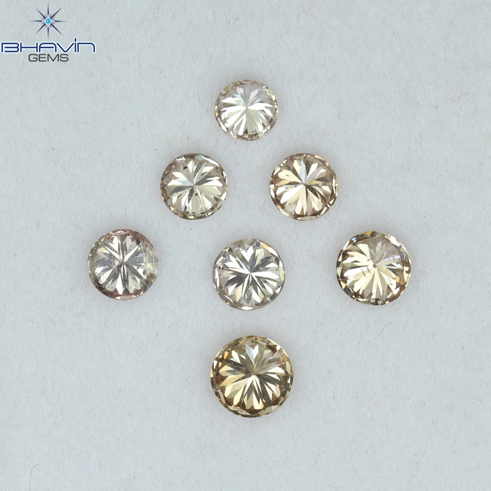 0.56 CT/7 Pcs Round Shape Natural Loose Diamond Brown Pink (Argyle) Color VS2 Clarity (3.20 MM)