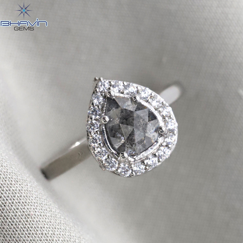 Pear Diamond Natural Diamond Ring Salt And Pepper Color Gold Ring Engagement Ring