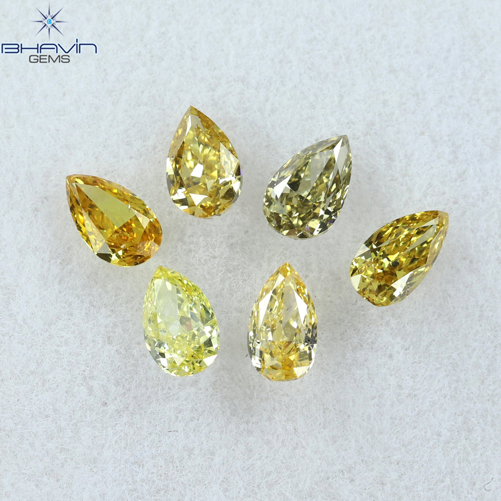 0.61 CT/6 Pcs Pear Shape Natural Diamond Mix Color VS2 Clarity (3.97 MM)