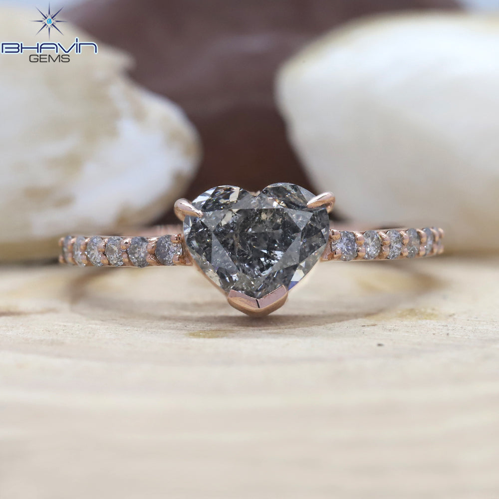 ハート ダイヤモンド ソルト アンド ペッパー ダイヤモンド、天然ダイヤモンド リング、婚約指輪