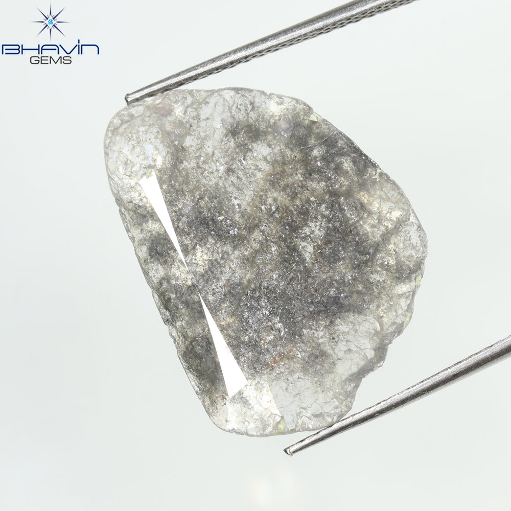 6.04 CT スライス シェイプ ナチュラル ダイヤモンド ソルト アンド ペッパー カラー I3 クラリティ (21.71 MM)