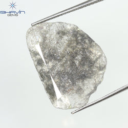 6.04 CT スライス シェイプ ナチュラル ダイヤモンド ソルト アンド ペッパー カラー I3 クラリティ (21.71 MM)