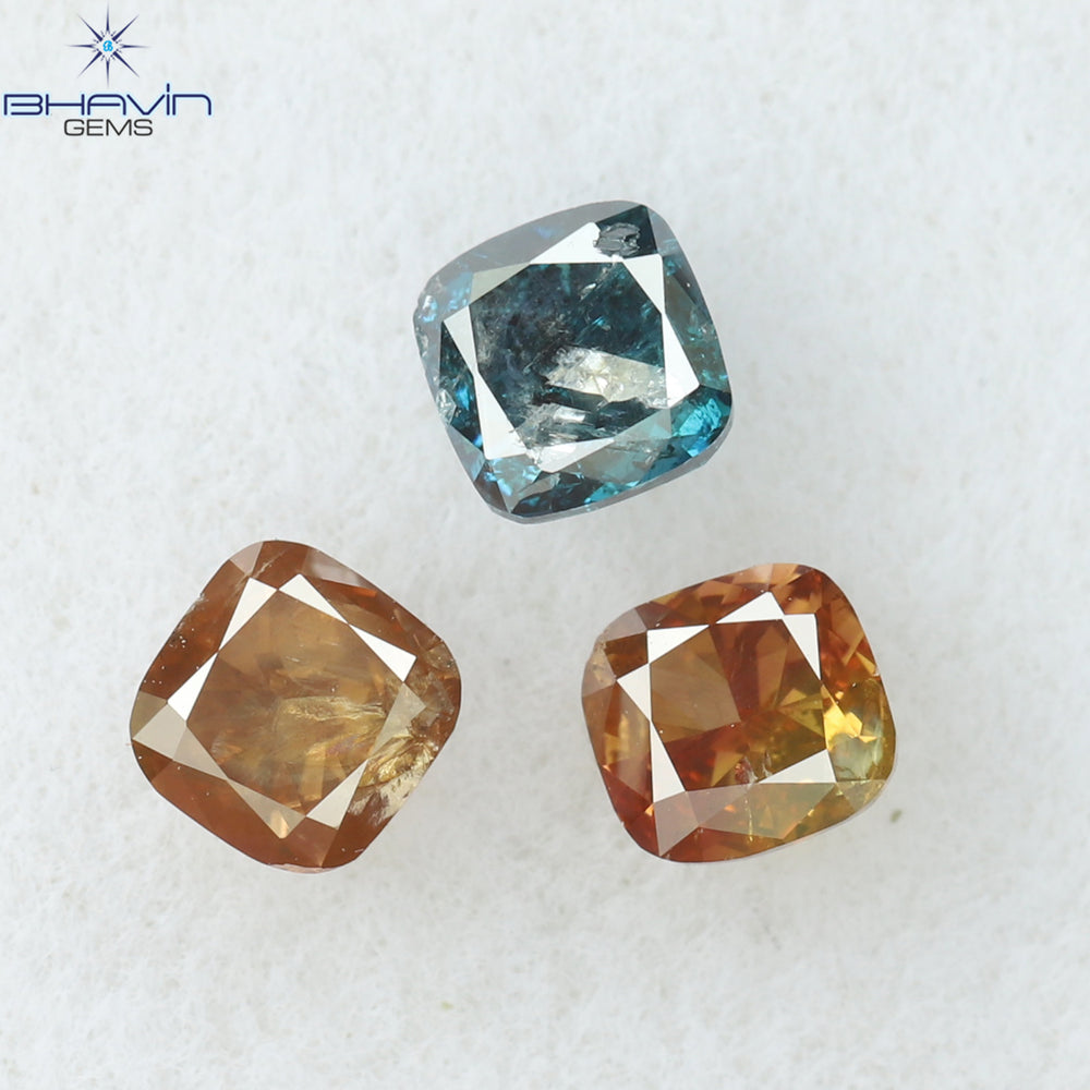 0.56 CT/3 Pcs Cushion Shape Natural Diamond Pink Blue Color I2 Clarity (3.18 MM)