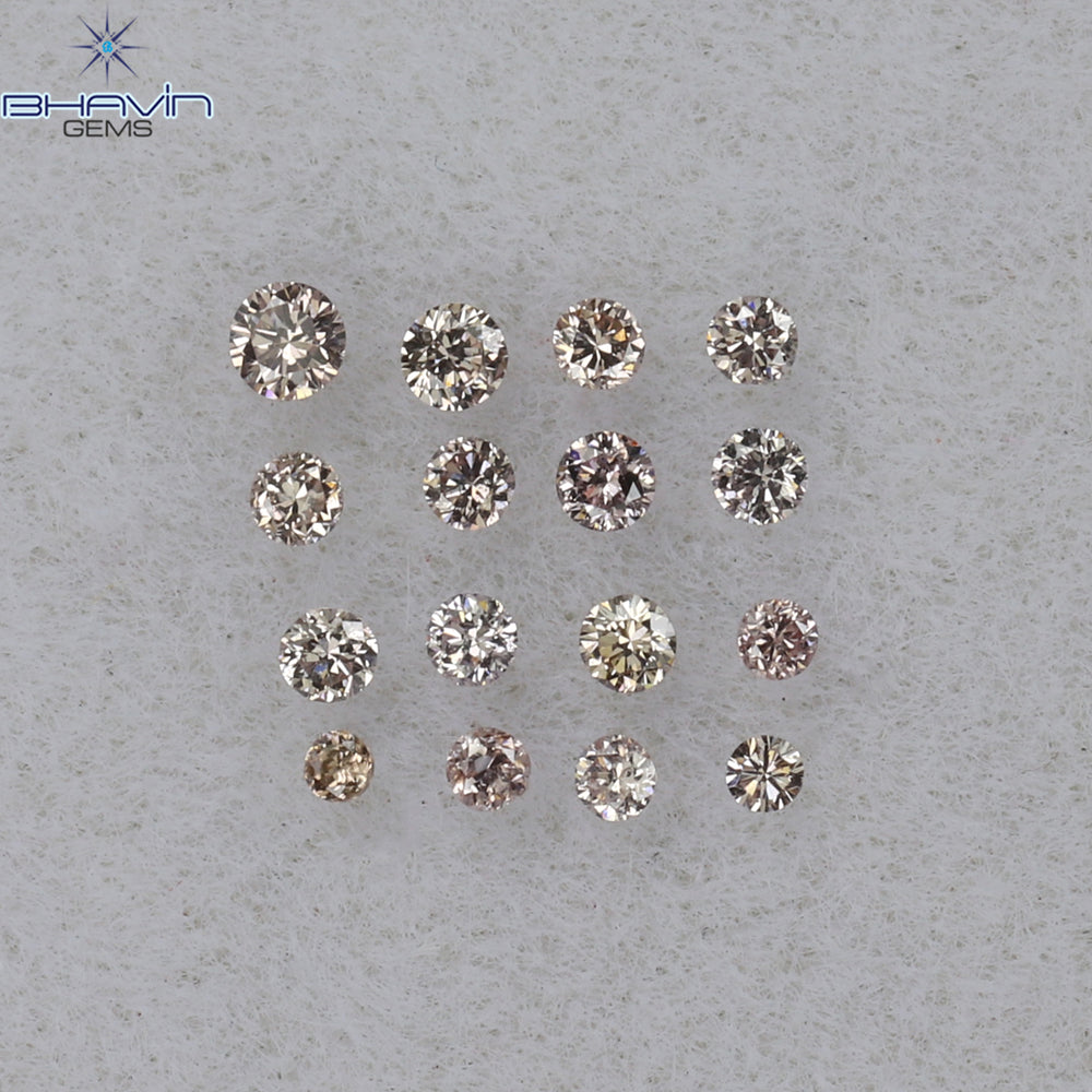 0.09 CT/16 Pcs Round Shape Natural Loose Diamond Brown Pink Argyle Color VS2 Clarity (1.40 MM)